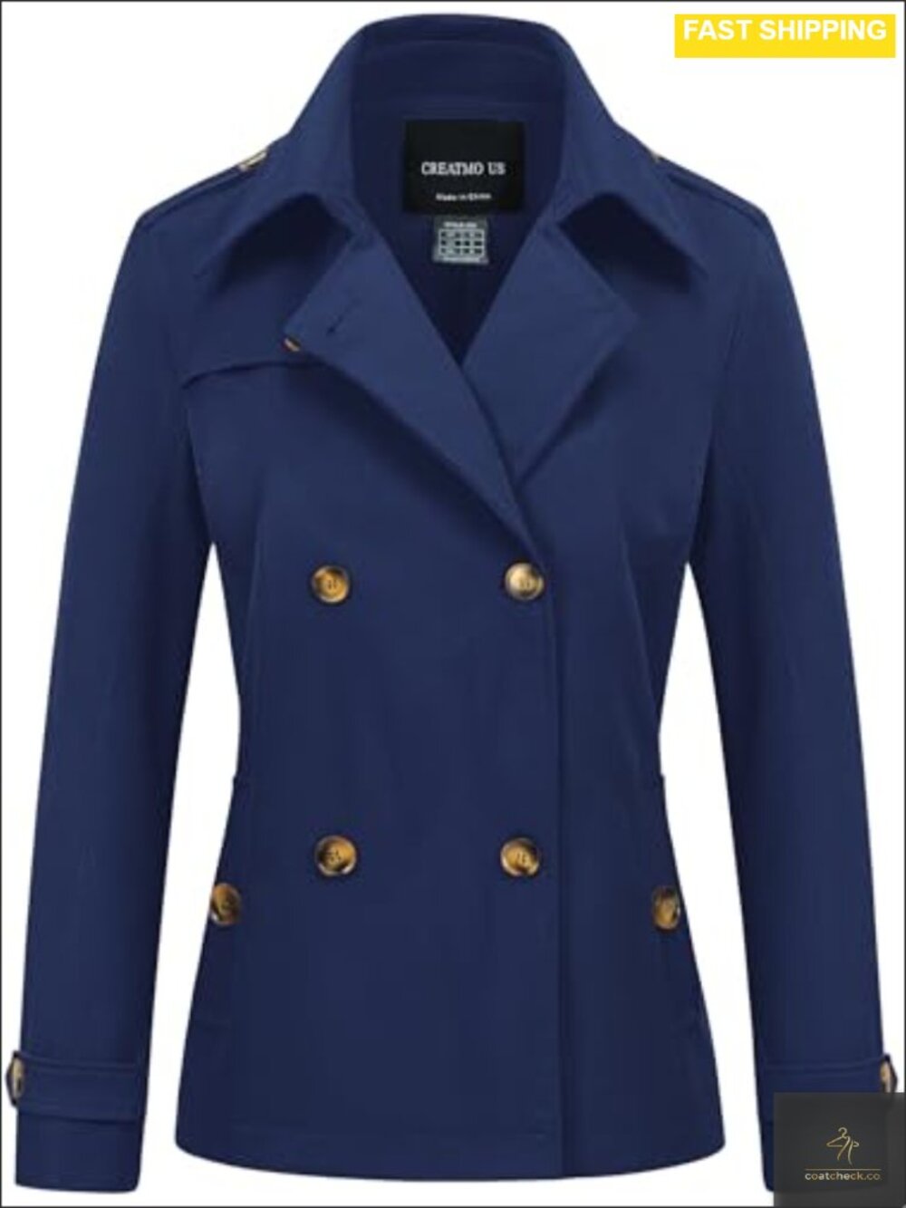 Cropped Trench Coat Water Repellent Double Breasted Lapel Jacket